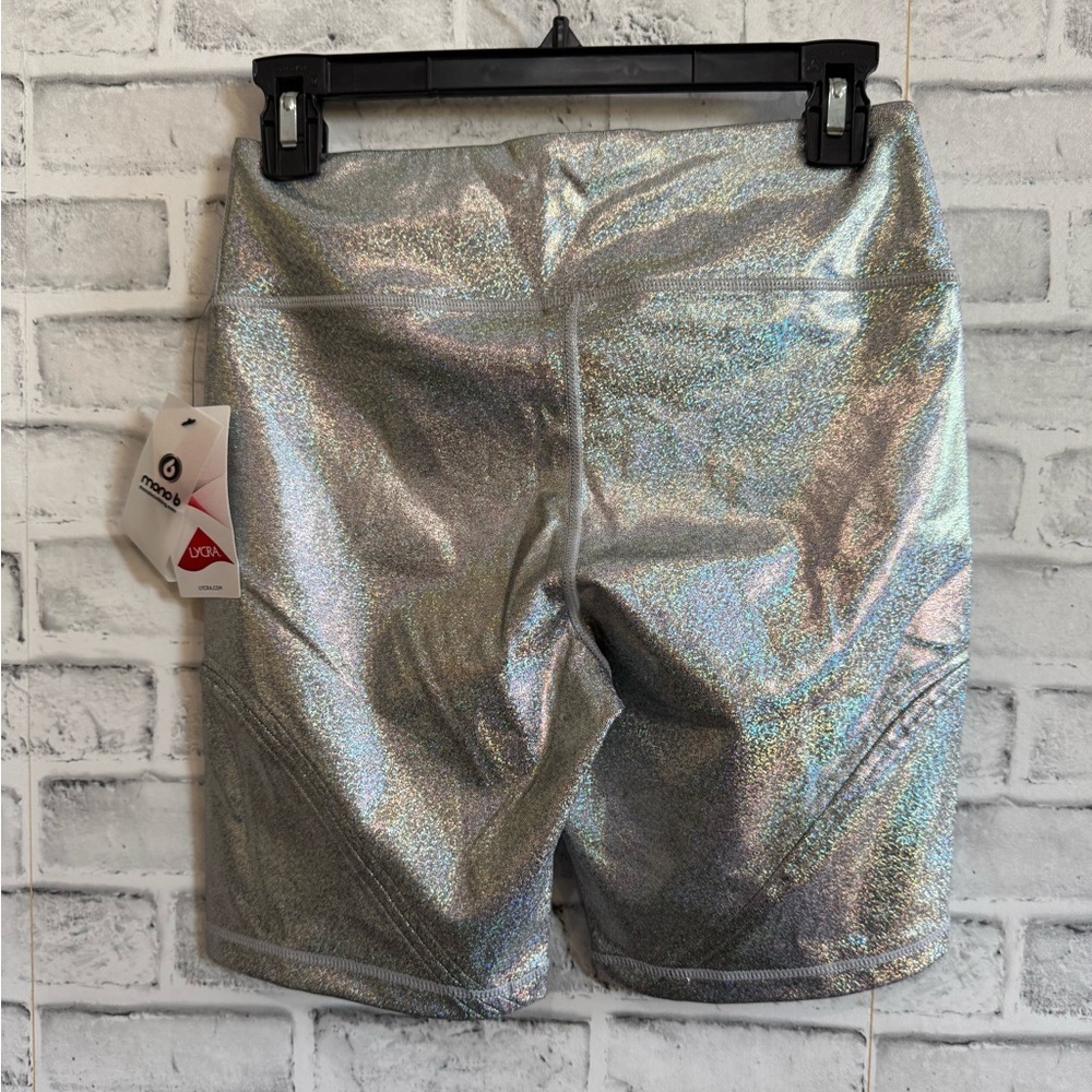 NWT! Women’s MONO B silver holographic biker shorts Medium - Picture 2 of 4
